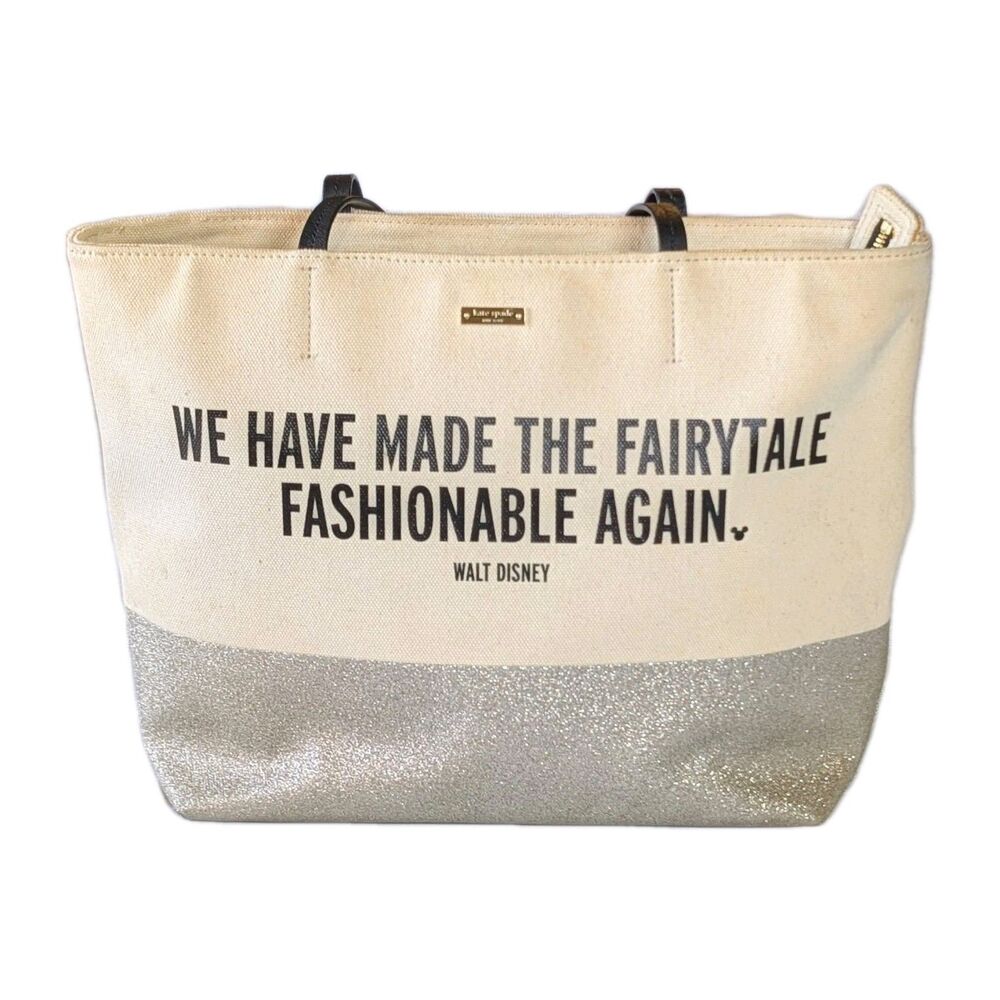 Kate Spade Disney Fairytale Fashionable Canvas Tote Bag Silver Glitter Black - Picture 1 of 16